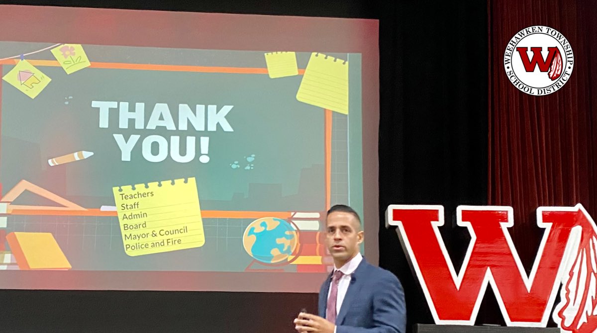 Weehawken Schools (@weehawkentsd) on Twitter photo WTSD superintendent <a href="/EricCrespoEDU/">Eric Crespo</a> welcomes our staff back! #BackToSchool <a href="/DeStefanoEDU/">Dr. Nicholas DeStefano</a> <a href="/gioahmad/">Gio Ahmad</a> WTSD superintendent <a href="/EricCrespoEDU/">Eric Crespo</a> welcomes our staff back! #BackToSchool <a href="/DeStefanoEDU/">Dr. Nicholas DeStefano</a> <a href="/gioahmad/">Gio Ahmad</a>