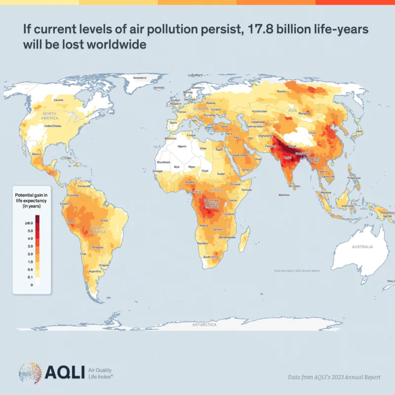 2023 #AQLIRaporu'muza göre #HavaKirliliği (PM2.5) ortalama insan ömrünü 2.3 yıl kısaltıyor - ya da dünya çapında toplam 17.8 milyar yaşam yılı kaybediliyor.
@UChiAir