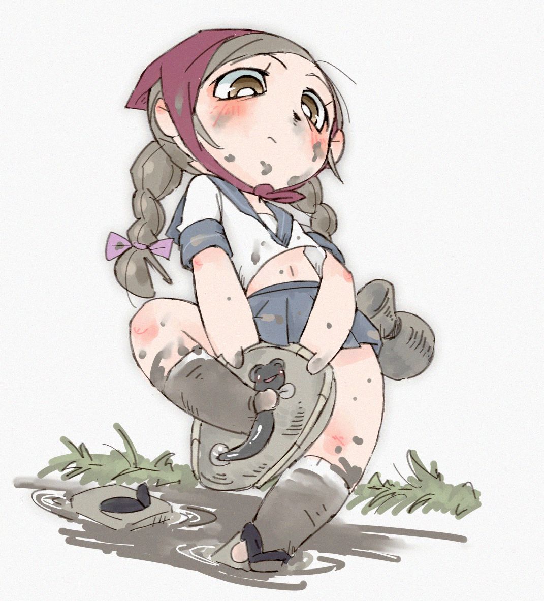 「どじょうすくいする下駄少女…ご査収ください。 」|しるくれのイラスト