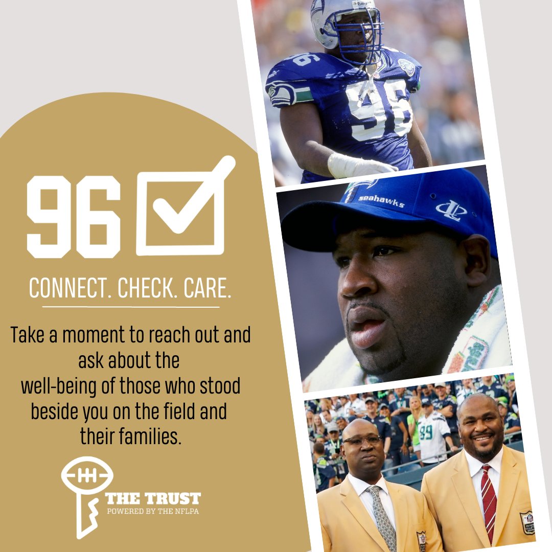 playerstrust's tweet photo. The Trust joins forces with Hall of Famer @BigWalt71 for his game-changing "96 Check" Initiative.
Jones created "96 Check" to pay it forward for his friend and former teammate Cortez Kennedy. Together, we are asking all of you to call or text someone and see how they are doing. https://t.co/Var15FbJDJ