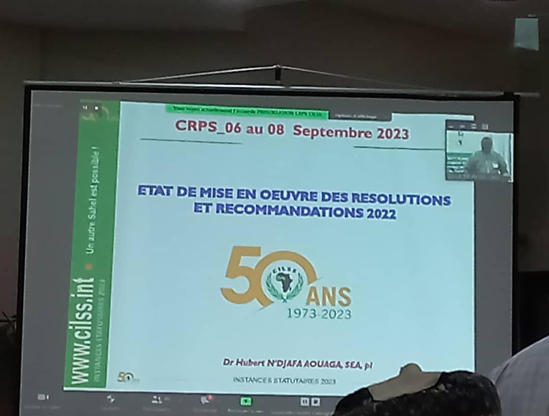 SandyOuat's tweet image. Le #CRPS2023 se penche sur les performances du #cilss mais aussi la mise en œuvre des chantiers en cours de l&apos;institution. Etat de mise en œuvre des résolutions et recommandations 2022 par le Secrétaire exécutif adjoint par intérim @CILSSinfos