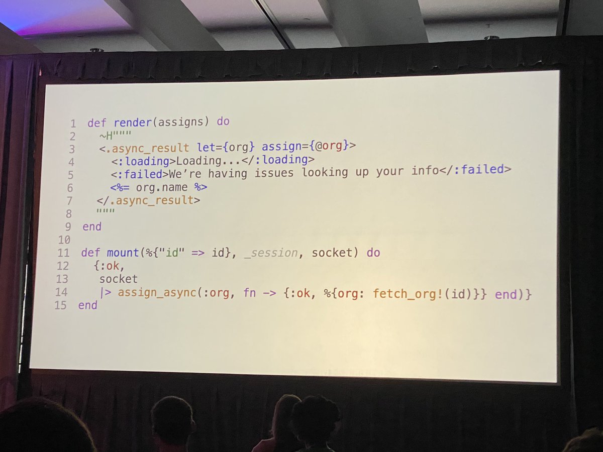 ektastrophe's tweet photo. The demo of `assign_async` from @chris_mccord at @ElixirConf is just really, really lovely.

I’m continually impressed by the thoughtfulness of Chris (and the Phoenix team)’s work! https://t.co/flzBk0DWWQ