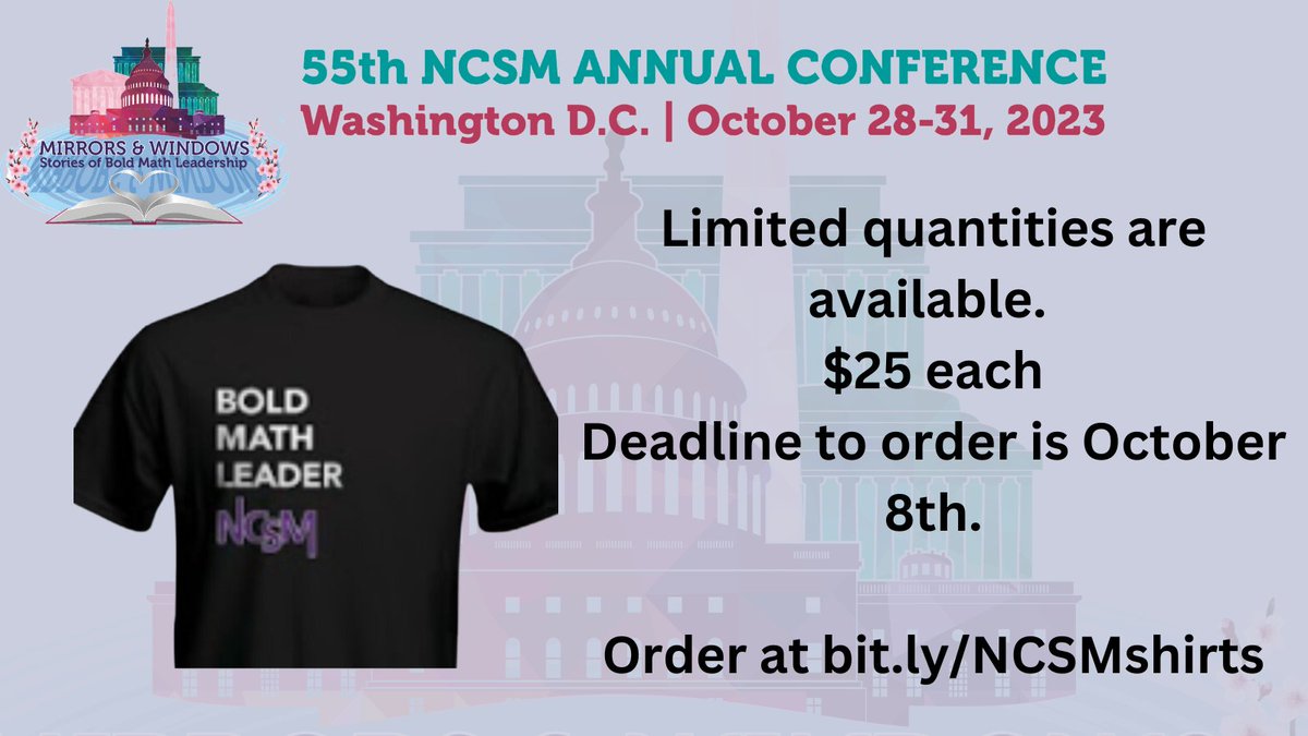 MathEdLeaders's tweet photo. Calling all BOLD Mathematics Education Leaders! The NCSM is the place to be in one of these great shirts! Order today and pick up at the NCSM Conference in Washington DC, October 28-31. Order at https://t.co/GESYfV7Jx8
#NCSMbold #MathEdLeaders https://t.co/WWviCnd3hf
