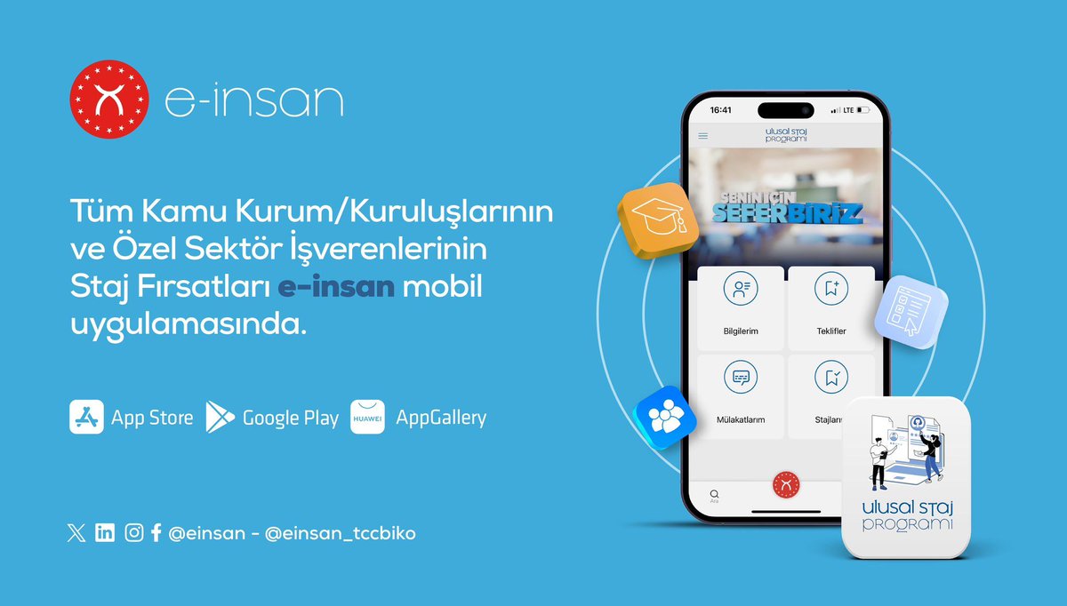 Mezun olmadan önce iş yaşamını deneyimlemek için ihtiyaç duyacağın staj fırsatları e-insan mobil uygulaması ile artık cebinde! 

🔗 onelink.to/e-insan

@tccbiko <a href="/ulusalstajprg/">Ulusal Staj Programı</a>