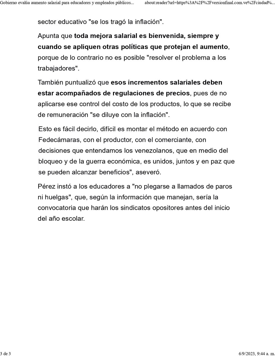 GremioDocente's tweet photo. Este es el Artículo del Diario Zuliano Versión Final donde el Presidente de SINAFUM Orlando Pérez da detalles sobre el Aumento Salarial @VersionFinal 
En nuestra opinión es un Anzuelo para que nos incorporemos a las instituciones y no protestemos