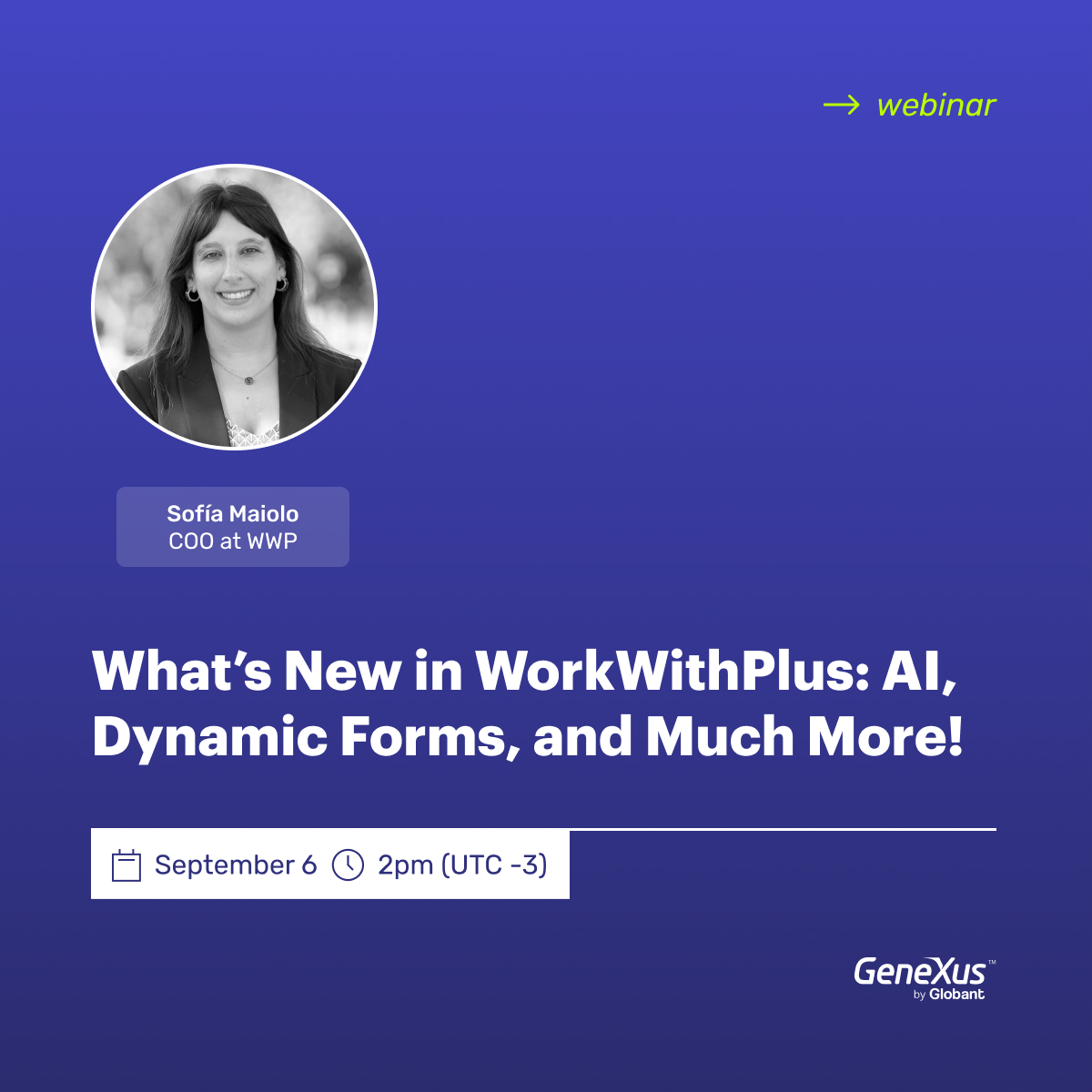 workwithplus's tweet image. Today!🚀 Meet us at the @GeneXus + #WorkWithPlus online event at 2:00 pm (UTC -3)  

Register now for free: hubs.la/Q0209s-P0 

Captivate your users and get ready to take your developments to the next level. We look forward to seeing you there!