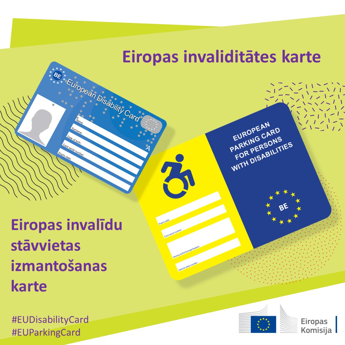 Valstu robežas nedrīkst traucēt personām ar invaliditāti izmantot savas tiesības.

Nākam klajā ar priekšlikumiem vienotai Eiropas invaliditātes kartei un izlabojumiem Eiropas invalīdu stāvvietu izmantošanas kartei.

📣 europa.eu/!tgfnvD

 #EUDisabilityCard #EUParkingCard