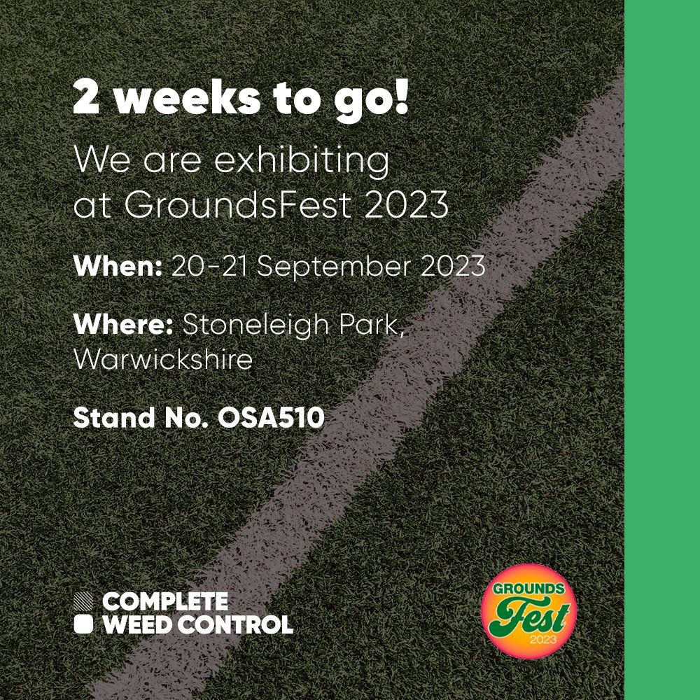 tobicwc's tweet photo. There are only two weeks to go until @GroundsFest! 

Come and visit us at stand no. OSA510

Hear from experts and industry leaders, meet the Complete Weed Control team and see live demonstrations of our WEEDit technology.

Register for tickets here - https://t.co/ZdYNaAk94s https://t.co/tgu81vQzwp