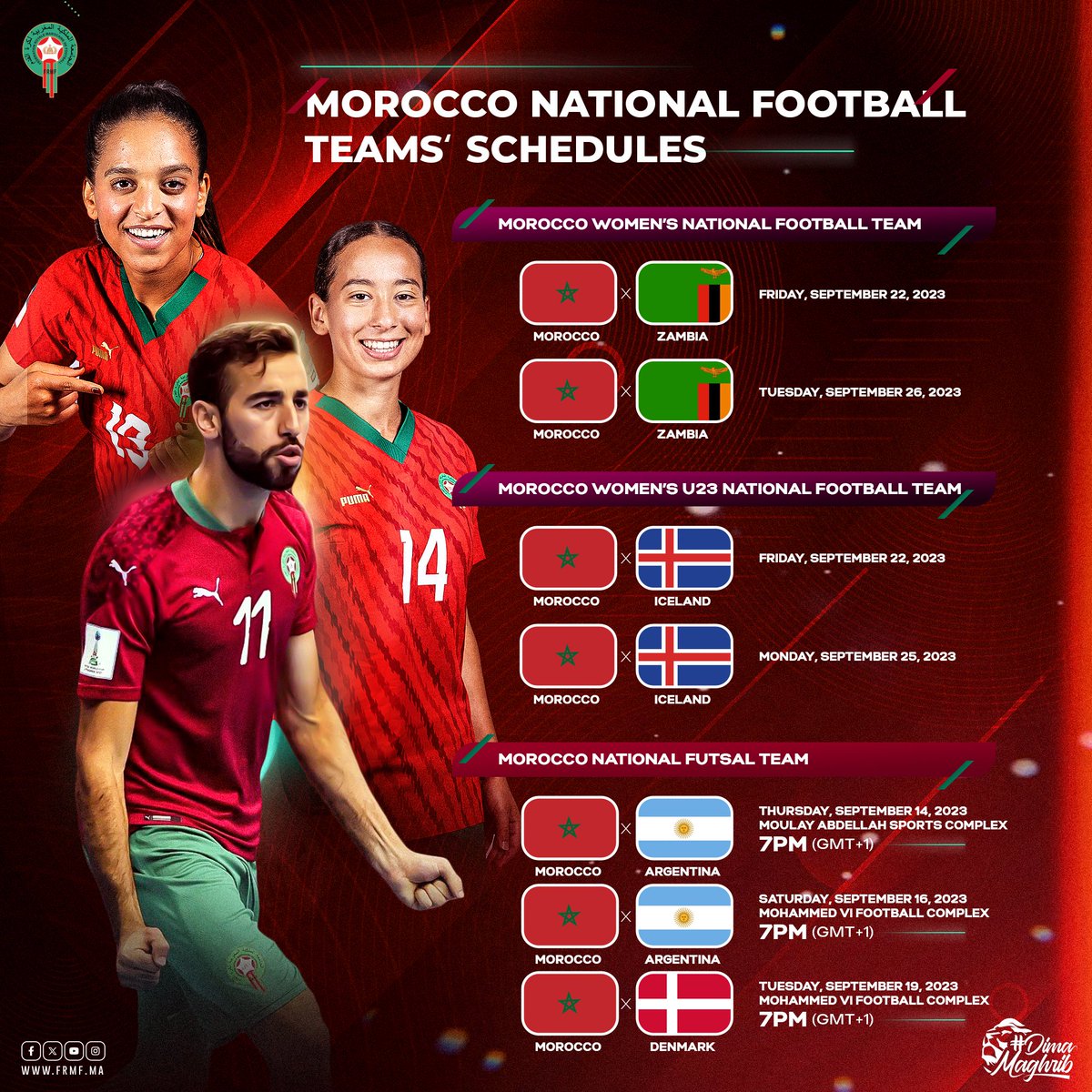 برنامج و مواقيت مباريات المنتخبات الوطنية

The National Teams' Matchs Schedule and Timings

#DimaMaghrib 🇲🇦