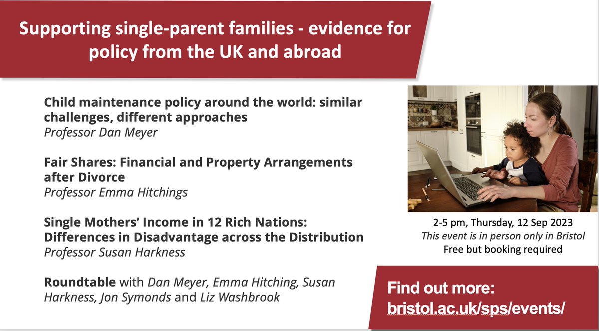 📢Perspectives on supporting single-parent families with evidence for policy from the UK and abroad
Bristol, 2pm, Thursday, 12 September
eventbrite.co.uk/e/supporting-s…
<a href="/harkness_s/">Susan harkness</a> <a href="/iseressex/">ISER</a> <a href="/symondsjon/">Jon Symonds</a> <a href="/SOEBristol/">School of Education | University of Bristol</a>