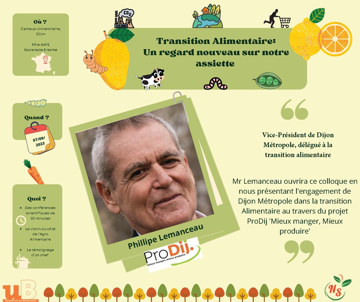 M2_NutriSante's tweet photo. Colloque Nutrition Santé 2023, porté par nos étudiants : " Transition alimentaire : un regard nouveau sur notre assiette", le 7 septembre au Pôle AAFE à #univbourgogne avec @PLEMANCEAU
#ProDij #dijonmetropole #transitionalimentaire #bienmanger #alimentation #masternutritionsante https://t.co/CUAbpoNu6V