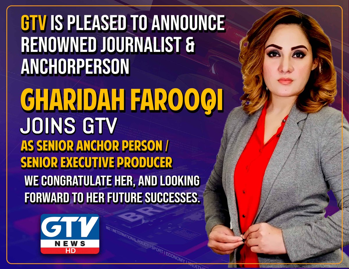 GTVNewsPk's tweet photo. GTV is pleased to announce renowned journalist &amp; anchorperson @GFarooqi  joins GTV as Senior Anchor Person / Senior Executive Producer. https://t.co/L39AB25vu1