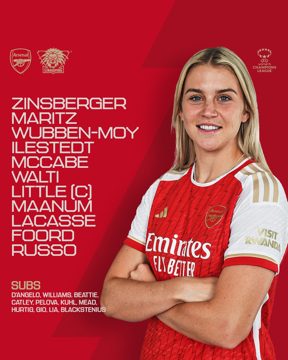 ArsenalWFC's tweet photo. 🔴 𝗧𝗘𝗔𝗠𝙉𝙀𝙒𝙎 ⚪️

🇸🇪 Debut for @amandailestedt 
🇨🇦 Debut for @cloe_lacasse 
🏴󠁧󠁢󠁥󠁮󠁧󠁿 Debut for @alessiarusso7 

COME ON YOU GUNNERS! ✊ https://t.co/CMzwc7S8dN