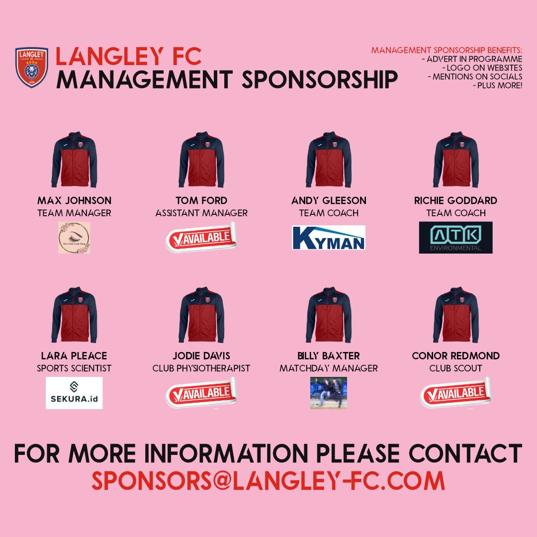 LangleyFC_'s tweet photo. Still a "few" Player & Manager Sponsorships available! 👀

📰 Programme Advertisements
🖥️ Website Logos
📲 Social Media Exposure
➕ PLUS MORE!!

Reach out to @ChrisSmith521 or email us at sponsors@langley-fc.com, for more information.

#LangleyFC #PlayerSponsorships #ManagementSponsorships #CommunityFirst