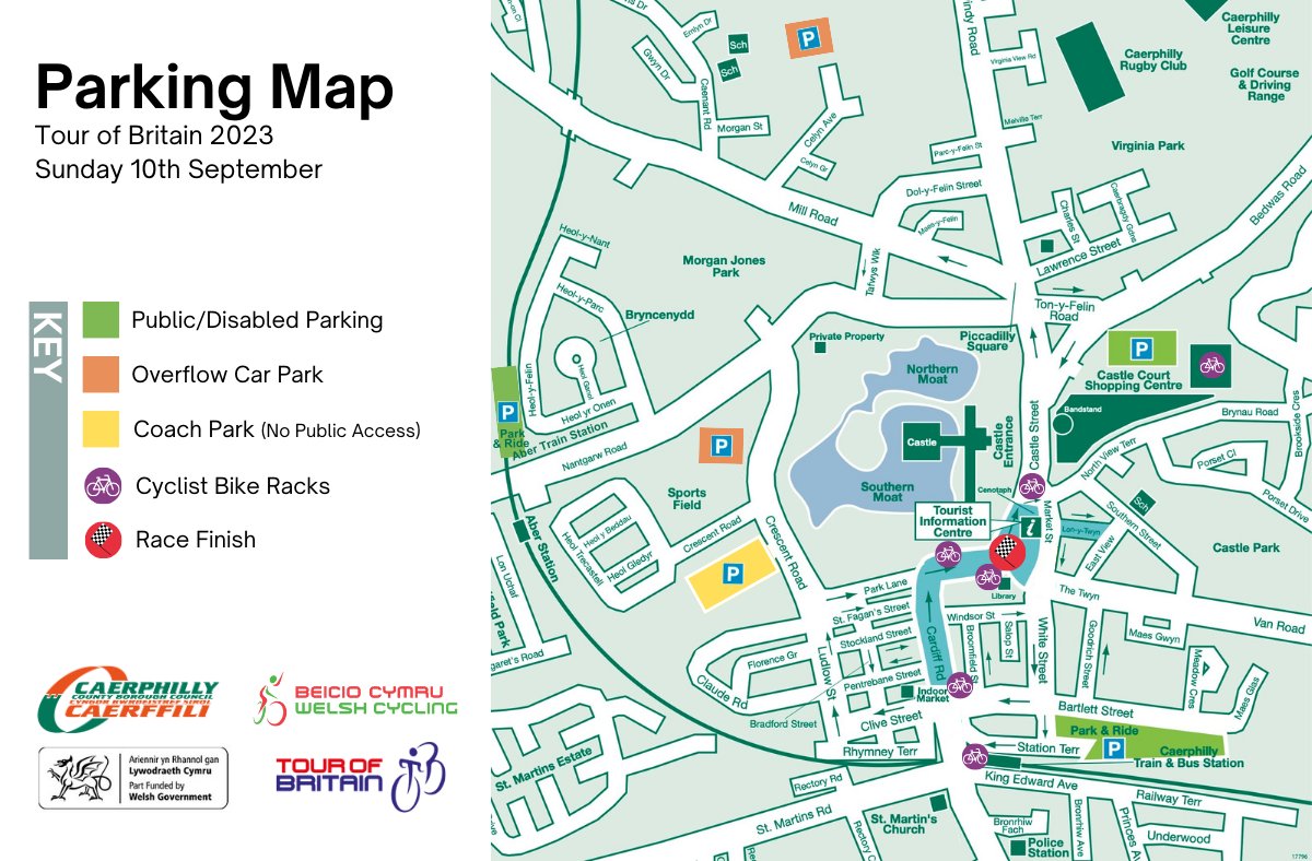 CaerphillyCBC's tweet photo. 🚗Are you visiting Caerphilly on Sunday 10th September to support the cyclists riding in the Tour of Britain 2023?

🅿️Use the map below to plan your journey and find the perfect parking spot. Remember, parking spaces may be limited so arriving early is always a good idea! https://t.co/rZjjg0grIh