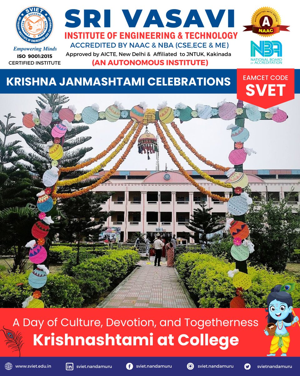 SVIETNandamuru's tweet image. Krishna Janmashtami at SVIET, a colourful mix of art, faculty participation, and lively music &amp;amp; dance. Celebrating our rich culture with smiles and unity!  🎨🕺

🎶 #SVIETKrishnaJanmashtami #sviet #engineeing #CulturalVibes #krishnajanmastmi #nandamuru 🙏🏰
