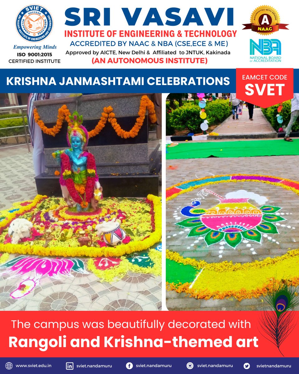 SVIETNandamuru's tweet image. Krishna Janmashtami at SVIET, a colourful mix of art, faculty participation, and lively music &amp;amp; dance. Celebrating our rich culture with smiles and unity!  🎨🕺

🎶 #SVIETKrishnaJanmashtami #sviet #engineeing #CulturalVibes #krishnajanmastmi #nandamuru 🙏🏰