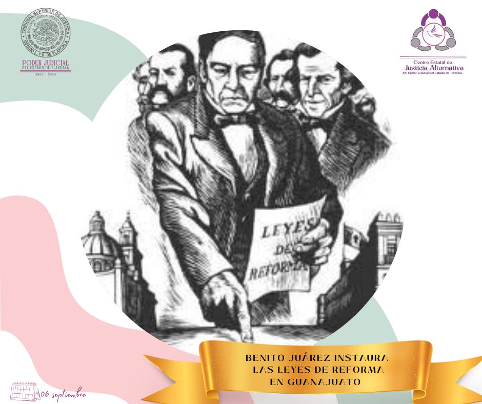 CEJA_TLAX's tweet photo. #efemerides #septiembre. El 6 de septiembre de 1860: Benito Juárez instaura las leyes de Reforma en Guanajuato. #CEJA #TSJE #MASC https://t.co/Tu2TKsiOzP