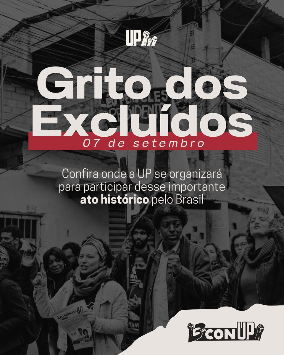 UP80BR's tweet photo. ✊🏿 7 DE SETEMBRO | GRITO DOS EXCLUÍDOS E EXCLUÍDAS

Todo 07 de setembro é marcado por atos organizados por setores progressistas das igrejas, movimentos sociais e partidos para denunciar a crescente desigualdade no nosso país, a fome e miséria.👇🏿 https://t.co/ORYYKUpWYS