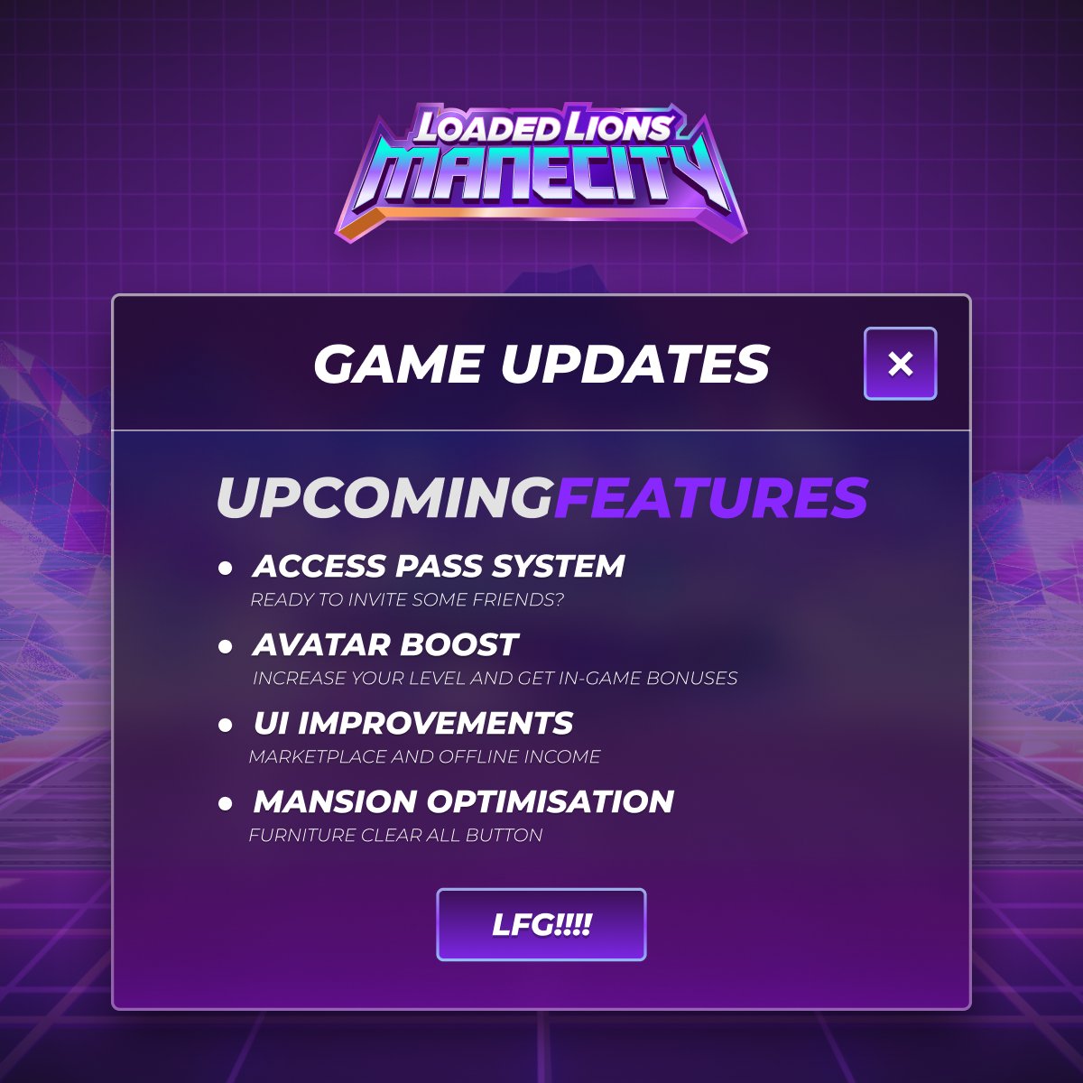 LoadedLions_CDC's tweet photo. 📌 Loaded Lions: Mane City Notice 📌

Tycoons, we hope you’ve been enjoying building in #ManeCity so far. Here are a few important game updates: https://t.co/4H152iv5GS