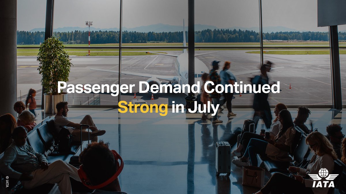 IATA's tweet photo. Optimism ahead while the post #COVID19 recovery momentum continues to be strong according to July global ✈️ passenger traffic data. 

Planes were full in July and forward ticket sales indicate that traveler confidence remains high 👏.

Details ➡️ https://t.co/8Pdo78ZWK2 https://t.co/1dS1uIo6en