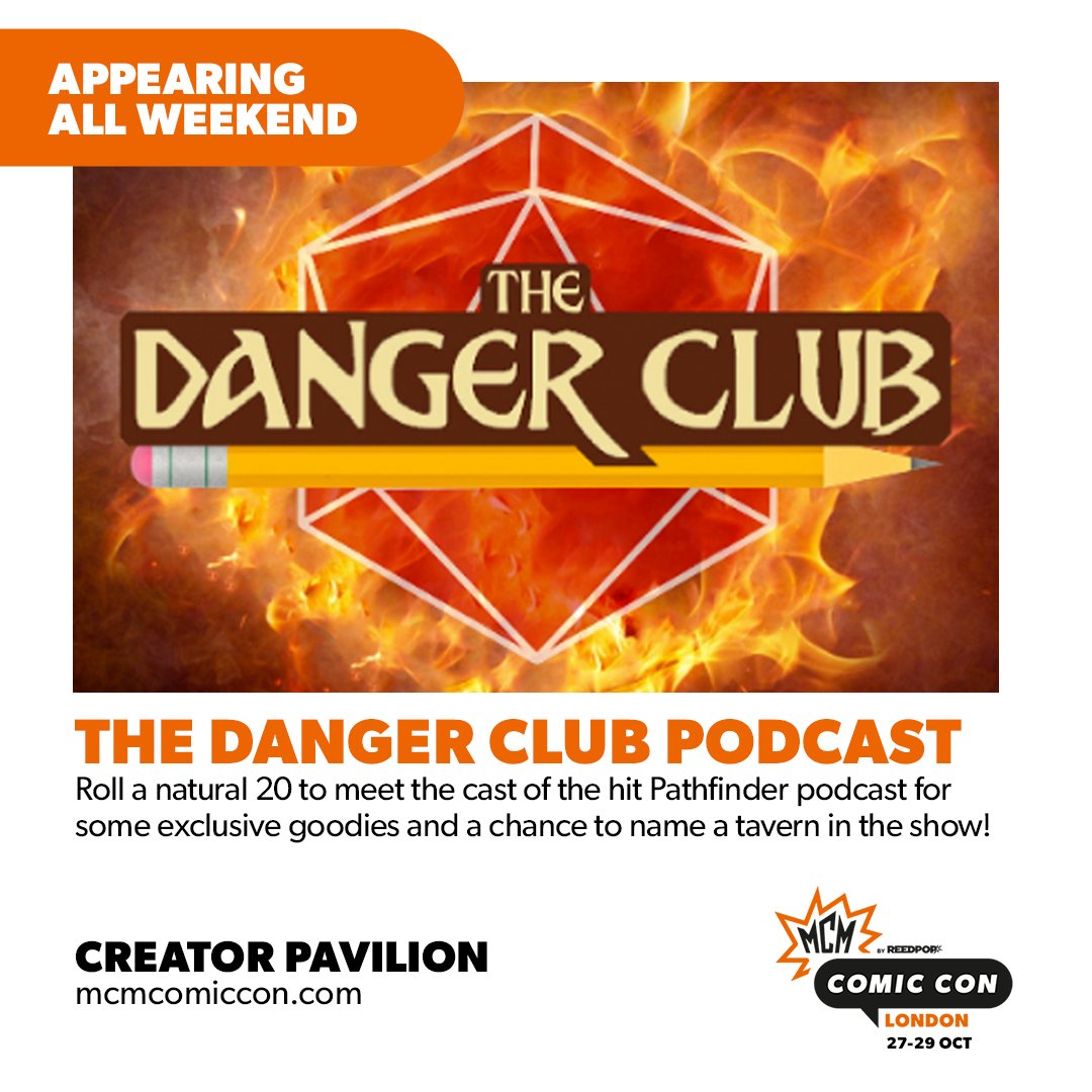 MCMComicCon's tweet photo. @jekylldraws Roll a natural 20 to meet the cast of the hit Pathfinder podcast for some exclusive goodies and a chance to name a tavern in the show! @DangerClubPod https://t.co/OtbvLG5HQc