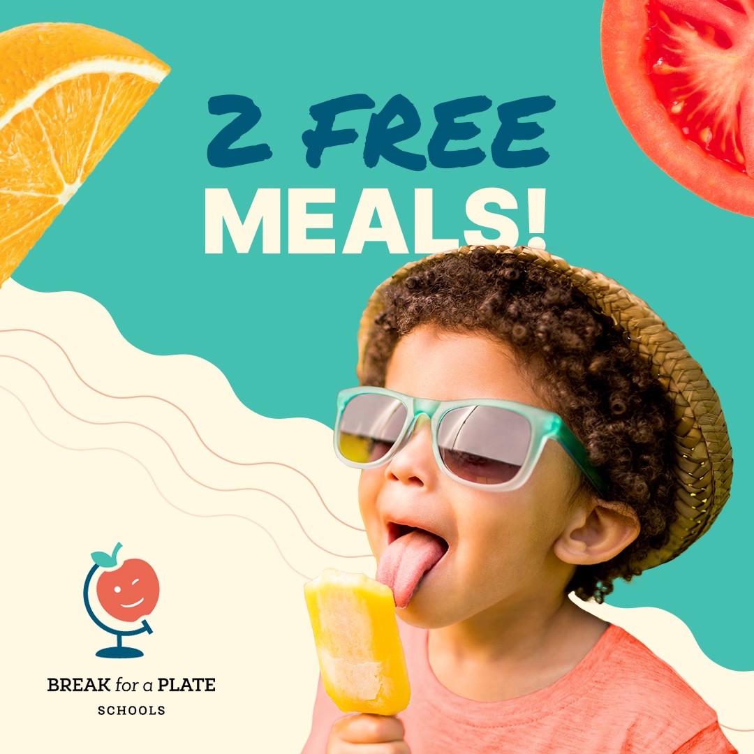 Did you know that even when school’s out, kids can eat two meals a day FREE? The Break for a Plate program is here to provide good, healthy, fresh food near you. Find a sponsoring location at breakforaplate.com. #FreeLunch #BreakforaPlate #KidsEatFree