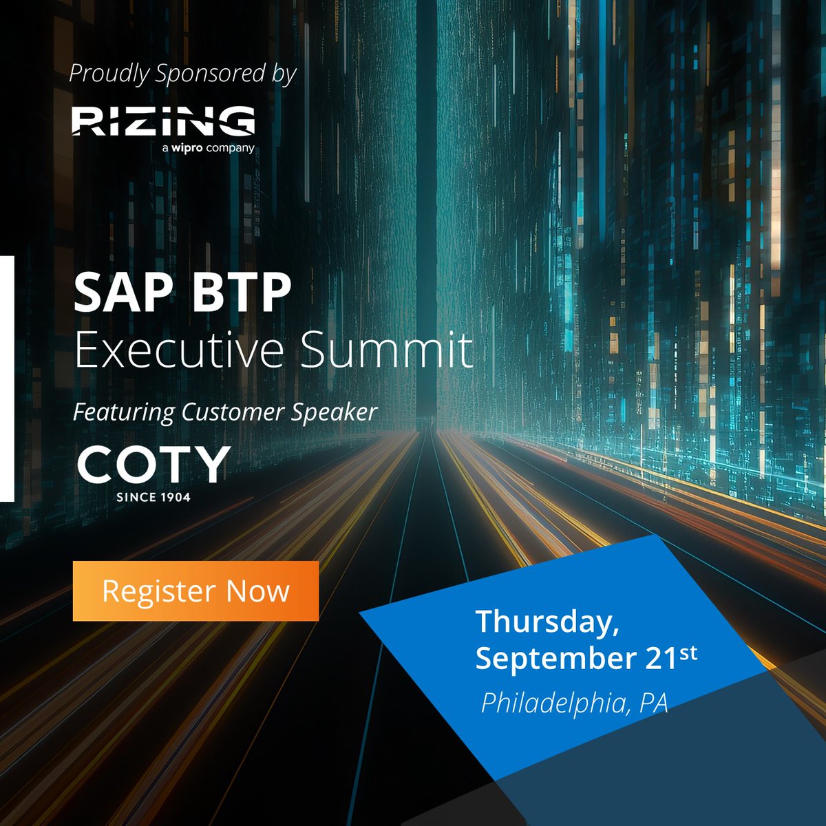 RizingCI's tweet image. #Executives: Write your own tech success story with @SAP and #SAPBTP. Join us on Sept 21 in #Philadelphia to learn how Rizing customer @COTYInc creates their People Strategy with integrated data. Register okt.to/AQ8Zmf