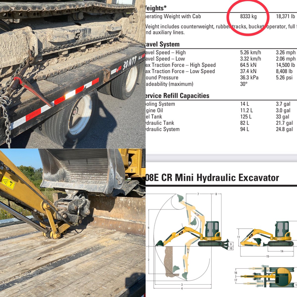 HRPSCMV's tweet image. Load Security? NSC10 outlines how loads are to be secured properly in Ontario. This driver found out the hard way when he was stopped today. 

-no clasps on chains used for 2nd means of attachment 
-2 chains holding excavator on trailer (min 4 req)

#secureyourload #safestart
^DB