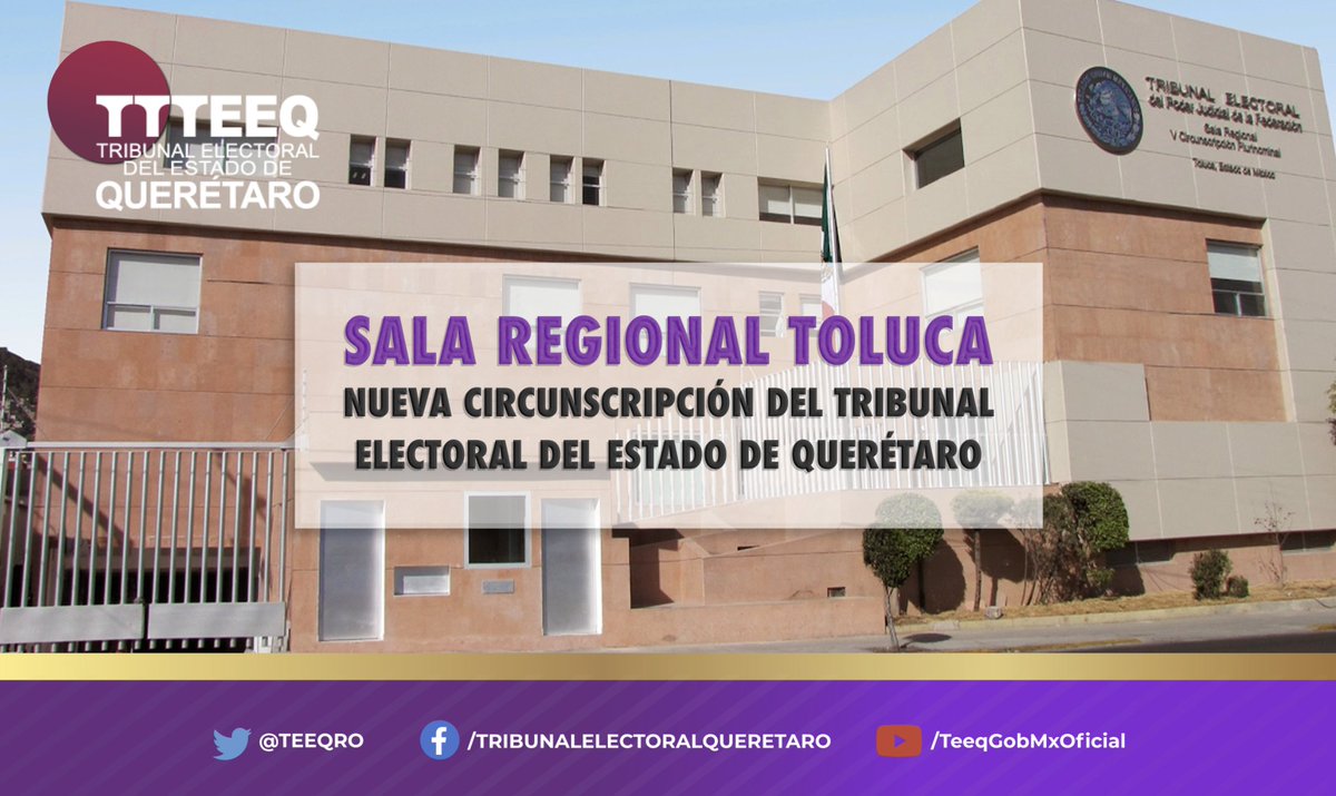 El <a href="/TEEQRO/">Tribunal Electoral del Estado de Querétaro</a> trabajará de manera conjunta con la Quinta Circunscripción Electoral, Sala Regional Toluca <a href="/TEPJF_TOL/">Sala Regional Toluca</a>, por los derechos y obligaciones político electorales de la ciudadanía.
