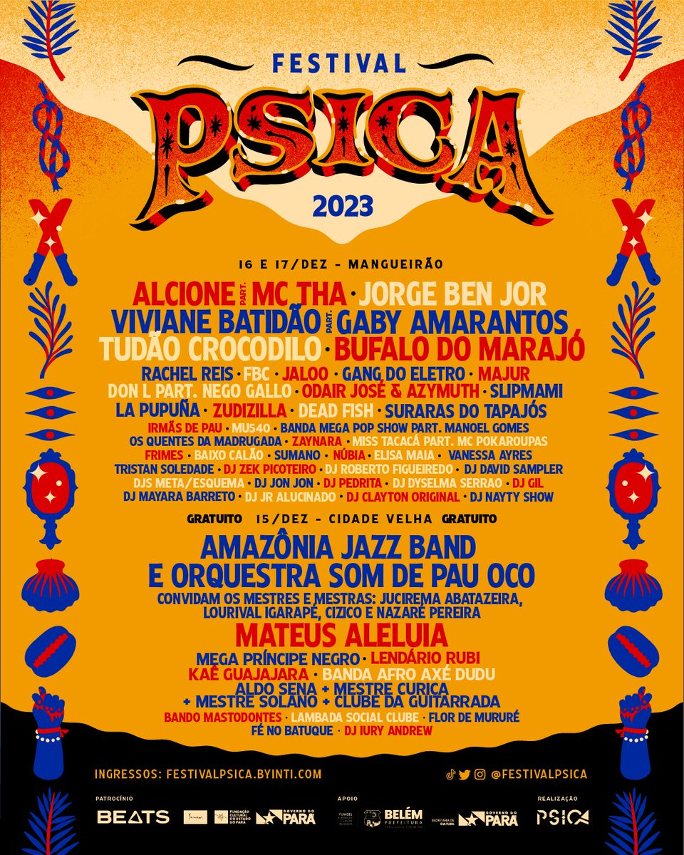 festivalpsica's tweet photo. O PSICA 2023 TÁ VINDO GRANDÃO, FAMÍLIA 🎉💥😭

tá aqui nosso lineup completíssimo, vamo explodir de felicidade 🗣️

máximo respeito aos patrocinadores que botaram fé no movimento periférico que a gente vem fazendo na Amazônia.

esse Psica vai ser INCRÍVEL e histórico! https://t.co/yGyP8Vsx0q