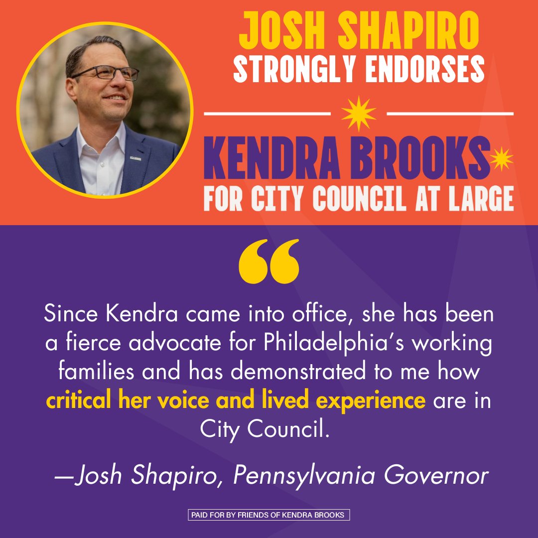 kendraforphilly's tweet photo. Today I am beyond proud to announce that my campaign has been endorsed by @JoshShapiroPA .

I’m grateful to have the endorsement of a leader who delivers for working families. Together, we will protect our reproductive rights, address gun violence, and stand up to extremists. https://t.co/9rORIF5P19