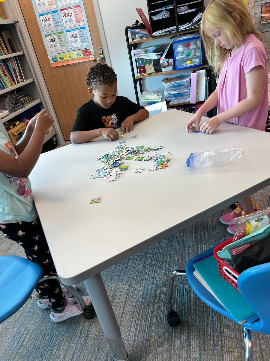 We are learning to collaborate in math today. Which group will finish their puzzle in time by using good team work?!?  @Baucom2ndGrade <a href="/baucomes/">Baucom Elementary School</a>