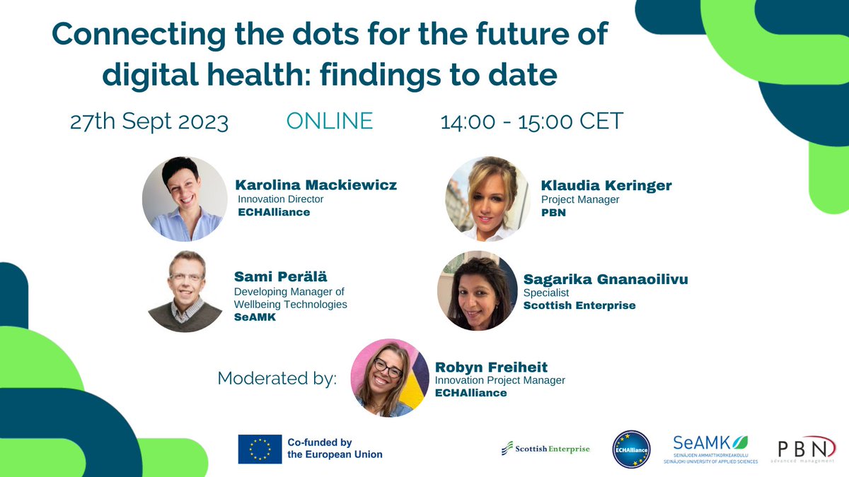 📢Sign up today for our upcoming #CONNECTINGHEALTH webinar👉echalliance.com/event/connecti…

We will share the project findings to date including opportunities in important domains of #DigitalHealth such as #FemTech or #GreenHealth

📅27th Sept
🕑14:00 CET

See you there👋