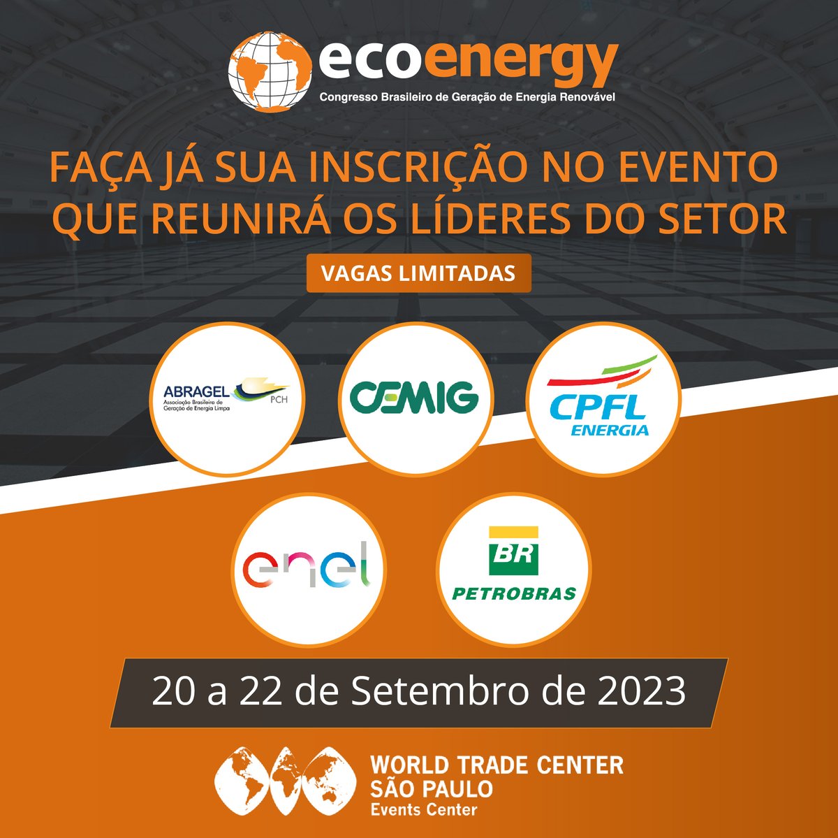 Não perca a chance de participar do Congresso Ecoenergy 2023, o evento que reunirá grandes mentes, das empresas líderes do setor, que estarão presentes para compartilhar suas visões e insights sobre o mercado da geração de energias renováveis.
Link congressoecoenergy.com.br