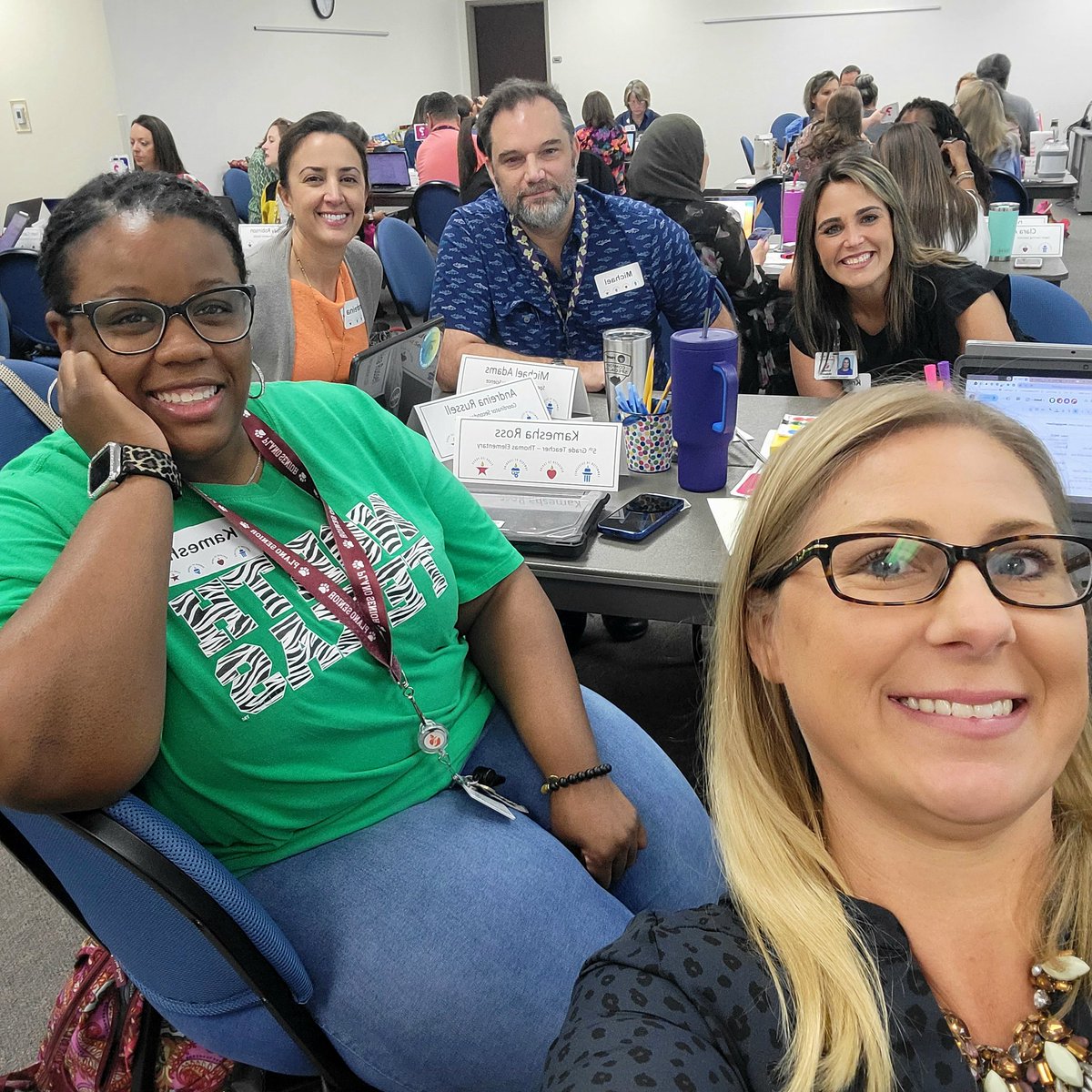 TeachKimrey's tweet photo. Learning and planning today with Team Lucky 7even! @Plano_Schools @pisdtech @engage_learning https://t.co/yuKqByykBr