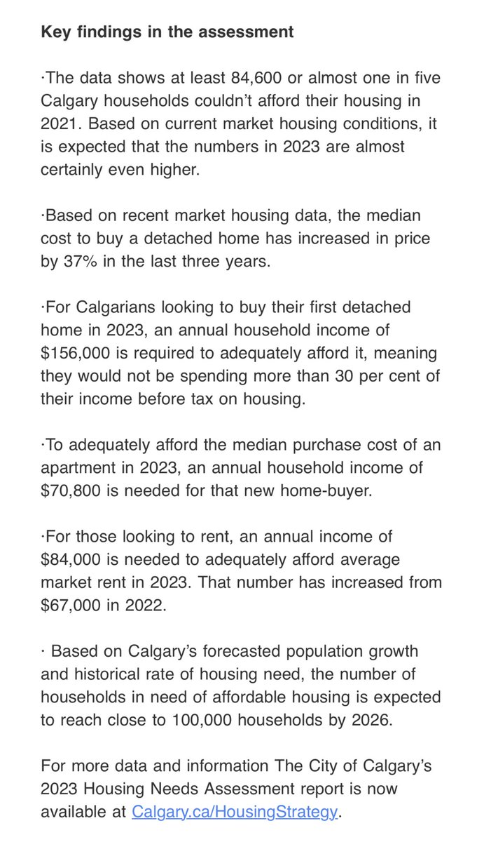 City of Calgary has released its Housing Needs Assessment report. It concludes Calgary is experiencing a housing crisis for renters and buyers. #yyccc