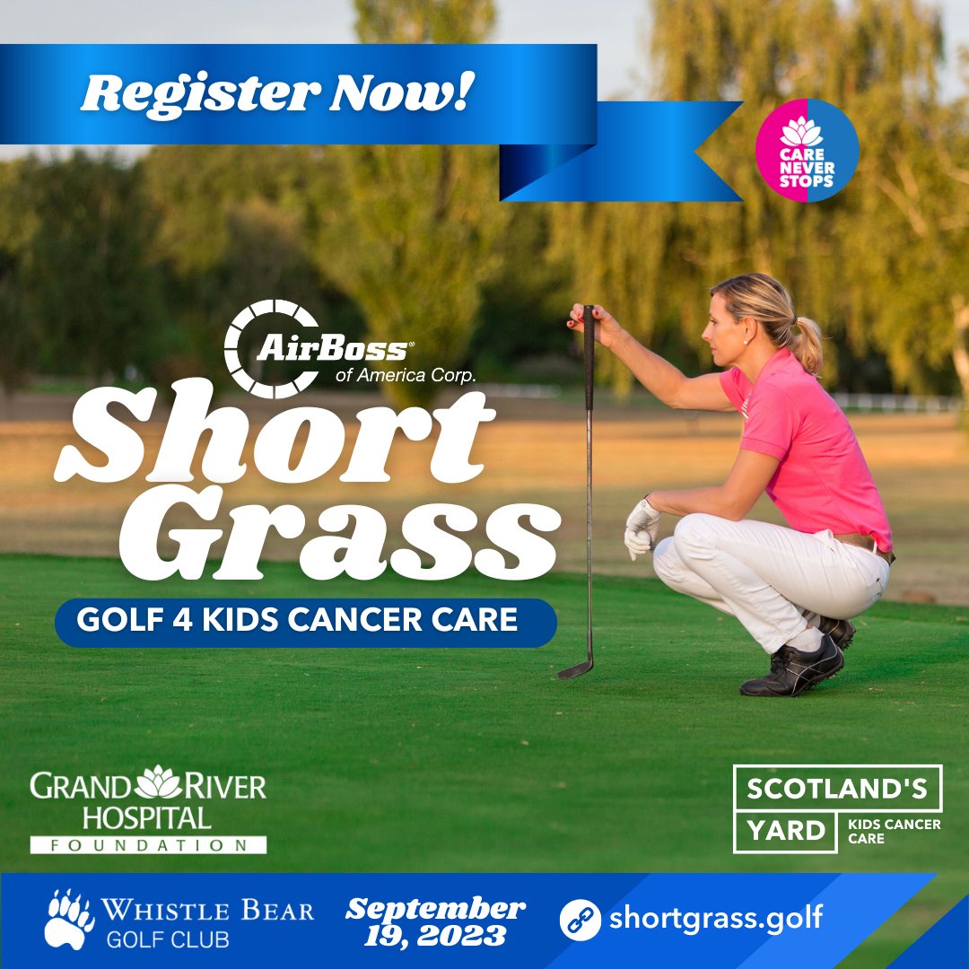 Grand River Hospital Foundation (@careneverstops) on Twitter photo Join us at Short Grass on Tuesday, September 19, 2023 for an amazing day of golf with a shotgun start at noon at Whistle Bear Golf Club in support of Scotland's Yard and kids' cancer care. Register here: grhf.ca/pages/shortgra… Join us at Short Grass on Tuesday, September 19, 2023 for an amazing day of golf with a shotgun start at noon at Whistle Bear Golf Club in support of Scotland's Yard and kids' cancer care. Register here: grhf.ca/pages/shortgra…
