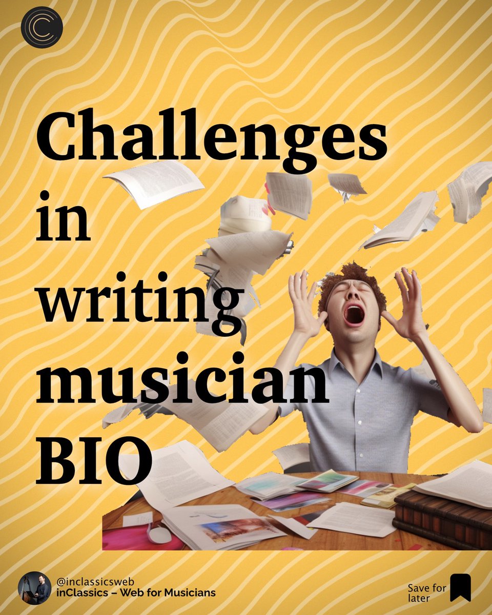 inclassicsweb's tweet photo. Struggling to write your perfect artist bio? 🎵 You are not alone! 

👉Read about usual challenges and how to overcome them in our article
https://t.co/7AzE17MQu6

 #MusicMarketing #PromotionTips #MusicIndustry https://t.co/SqFifJGvlU