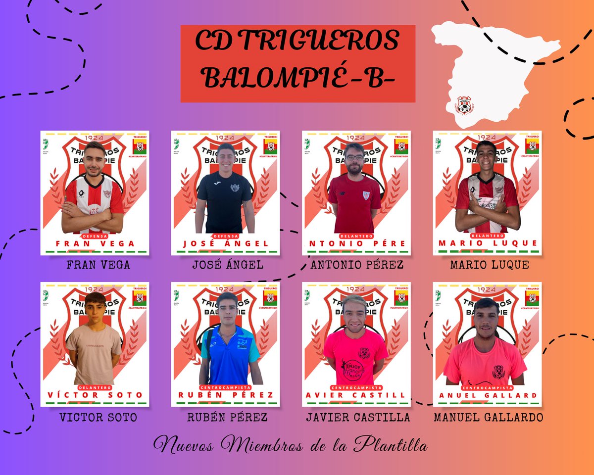 CdTriguerosB_B_'s tweet photo. 🔥Atención🔥Bienvenidos a nuestro club
➡️ Defensas
   ✅Fran vega 
   ✅José Ángel 
➡️Centrocampistas
   ✅Rubén Pérez 
   ✅Javier Castilla  
   ✅Manuel Gallardo 
➡️Delanteros
   ✅Antonio Pérez 
   ✅Mario Luque 
   ✅Víctor Soto 
#canteratrigueros
#cdtriguerosbalompiéb https://t.co/Bq3sBaRvga