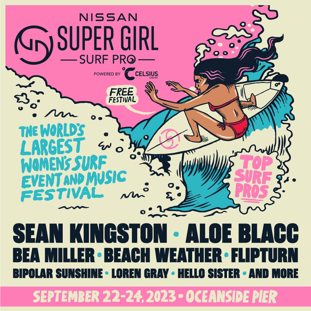 We are officially less than 20 days away from the Nissan Super Girl Surf Pro powered by Celsius! Join us for the FREE surf and music festival in Oceanside, CA from September 22-24. Don't miss the world's largest all-female surf competition, live concerts, free classes, celebrity