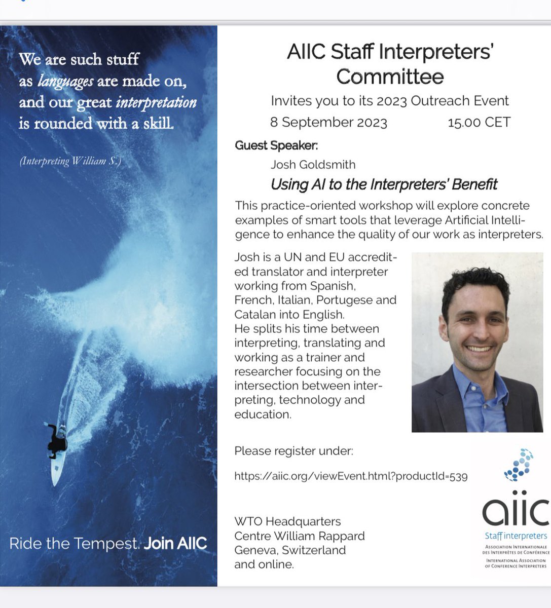 Hybrid event organised by the CdP to accompany their annual meeting Location: Geneva / Online Registration on the AIIC website required
#aiic #aiicturkey # aiic@70 #cdp