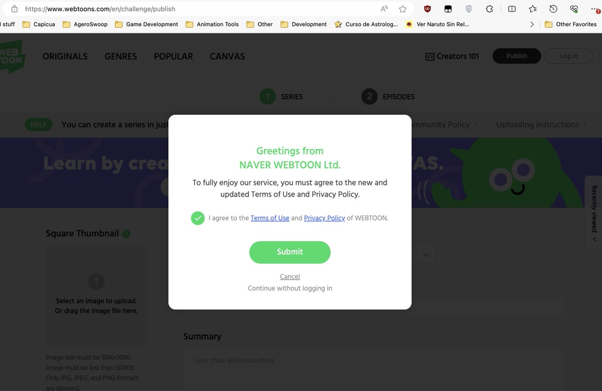 renludico's tweet photo. @webtoonofficial 
There is an issue when wanting to login in for the first time in a long time, asking to accept the new TOS.
Clicking "Submit" on Edge DOESN'T DO ANYTHING. https://t.co/dRsQnuYc84