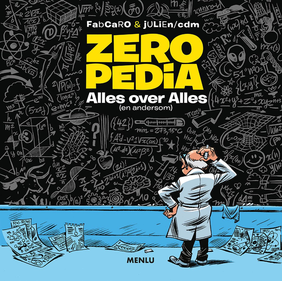 stripland_BENL's tweet photo. Wat is een zwart gat? Wat doet de dirigent van een orkest? Wat is er precies gebeurd in Roswell? Hoe warmt een magnetron je eten op? #Fabcaro en #JulienCDM beantwoorden deze vragen (en nog meer) in het meest betrouwbare zinloze naslagwerk ooit. #ZeroPedia is nu te koop. #Menlu https://t.co/nZ4VmlnmsO
