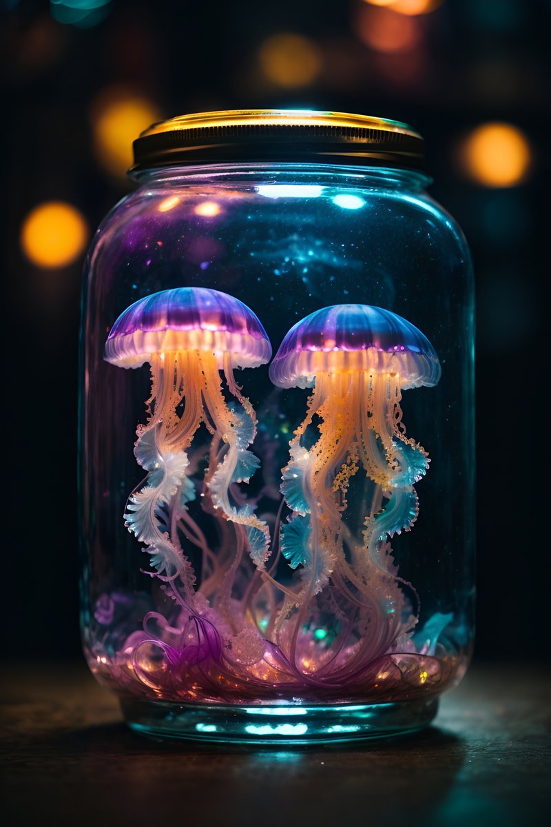 HepsiAI's tweet photo. Model : DreamShaper v7
Prompt : Double exposure shot of an ultra detailed jellyfish with iridiscent glow inside of a jar, very glowy jellyfish, holographic, rainbowish, realistic jellyfish, realistic tentacles, bioluminiscence https://t.co/RzBOWWawzU