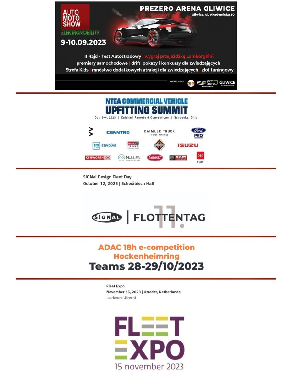 _X_Alex_'s tweet photo. #CENNTRO $CENN
-
Cenntro #Poland 
XV Auto Moto Show Elektromobility
Sept 9-10
#LS260 #Avantier #Teemak
-
#NTEA Commercial Vehicle
Upfitting Summit
Oct 3-4
-
11th #SIGNal Fleet Day 2023
#Flottentag
Oct 12
-
#ADAC 18h #ecompetition #Hockenheimring
Oct 28-29
-
#FleetExpo
Nov 15 https://t.co/nRqa3LWlaG