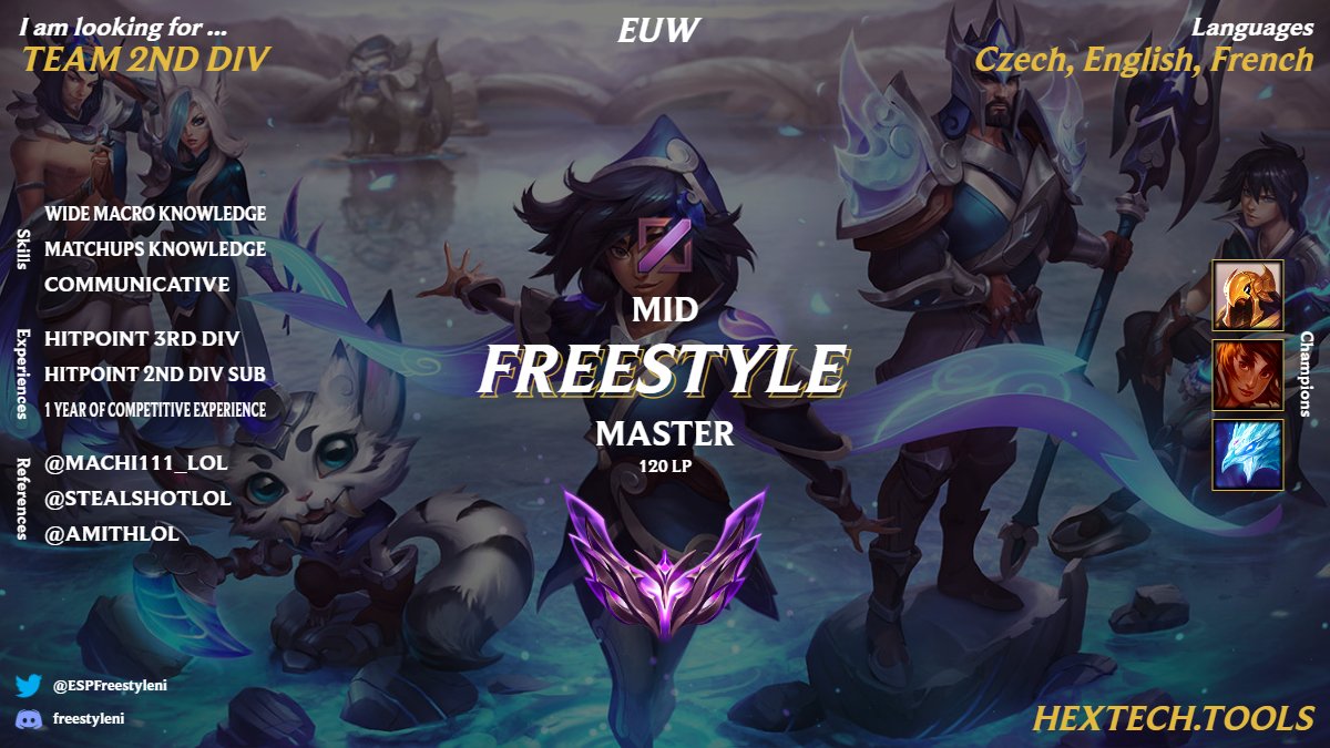 Hello, after 2 splits with <a href="/ERKOEsports/">ERKO Esports</a> 
I am currently LFT
19 Years old, hungry to improve
References: 
<a href="/Stealshotlol/">Stealshot</a> 
<a href="/Machi111_LOL/">Machi</a> 
<a href="/AmithLoL/">Amith</a>