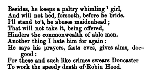 In "Robin Hood Part 2" (1598), there's no Sherriff of Nottingham, but Doncaster is a delightfully evil equivalent. Try reading this speech in Alan Rickman's voice... #admiralsmarathon