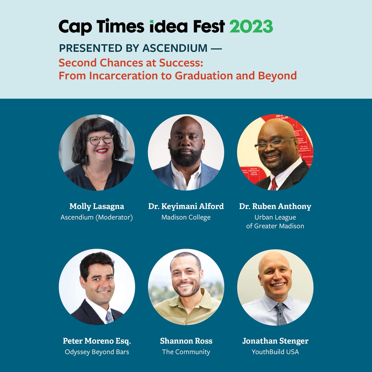 @ctideafest is coming soon! Grab your tickets and check out the session “Second Chances at Success: From Incarceration to Graduation and Beyond,” presented by #AscendiumEP, at 7 p.m. on Sept. 18. bit.ly/3RaEBFr

@CapTimes #CapTimesIdeaFest #HigherEdinPrison