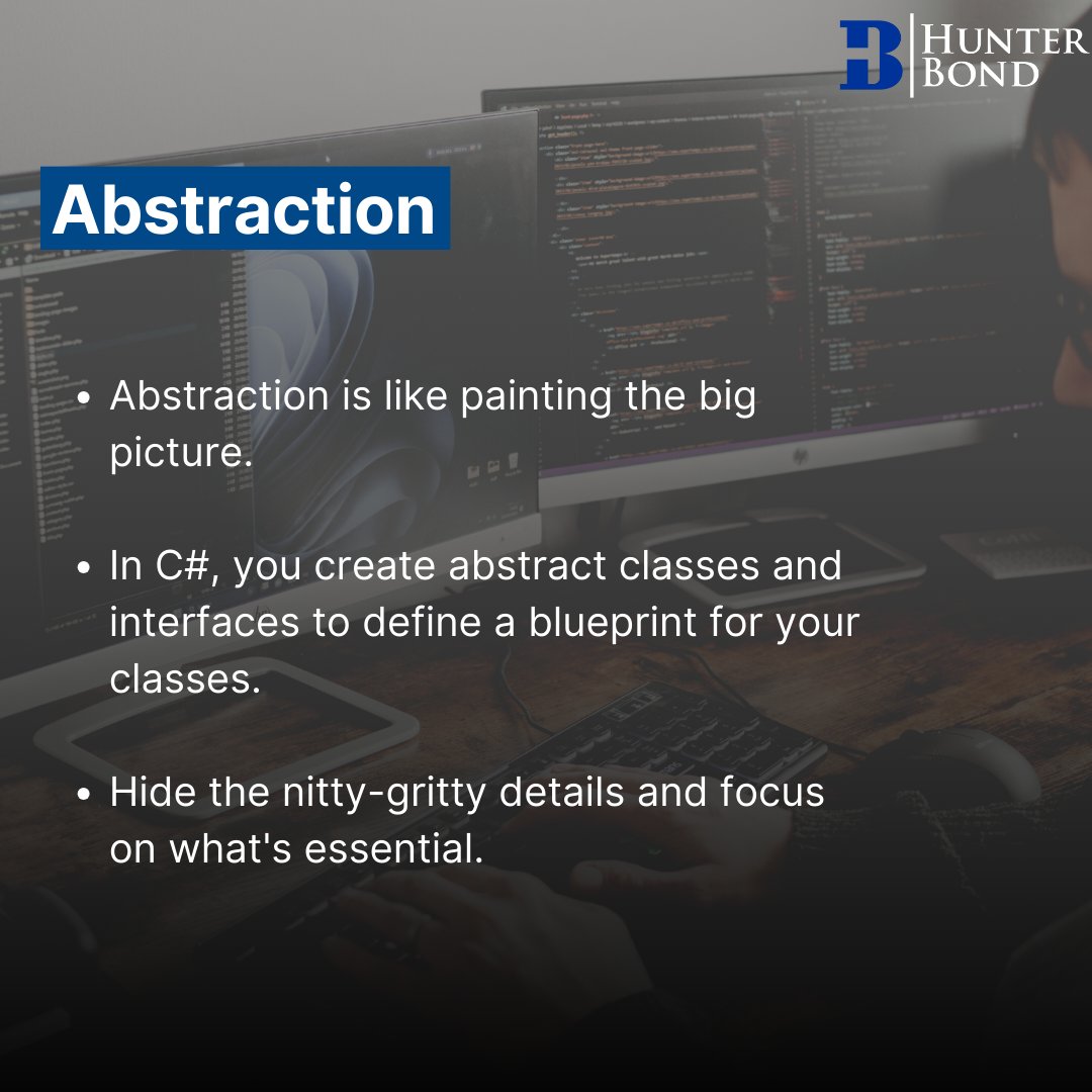 Hunterbondjobs's tweet image. 𝐔𝐧𝐝𝐞𝐫𝐬𝐭𝐚𝐧𝐝𝐢𝐧𝐠 𝐎𝐛𝐣𝐞𝐜𝐭-𝐎𝐫𝐢𝐞𝐧𝐭𝐞𝐝 𝐏𝐫𝐨𝐠𝐫𝐚𝐦𝐦𝐢𝐧𝐠 (𝐎𝐎𝐏) 𝐢𝐧 𝐂# 🔍
 
Swipe for a deep dive into the principles of OOP and how they apply in C# development. 👉
 
#OOP #CSharp #ProgrammingPrinciples